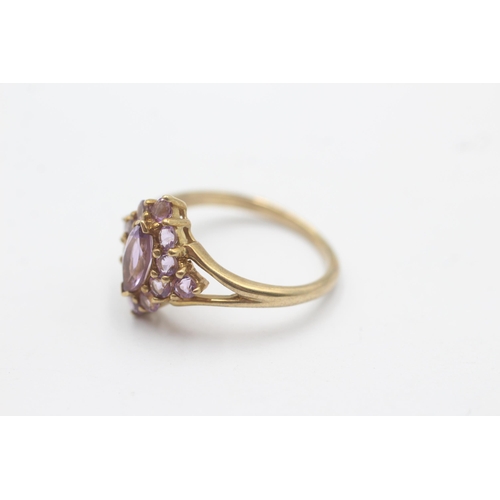 1128 - A 9ct gold amethyst navette cluster split shank ring - approx. gross weight 3 grams