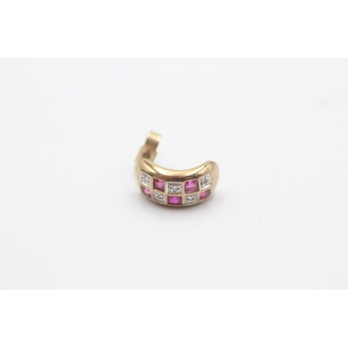 1132 - A pair of 9ct gold diamond and ruby paved curb stud earrings - approx. gross weight 2.4 grams