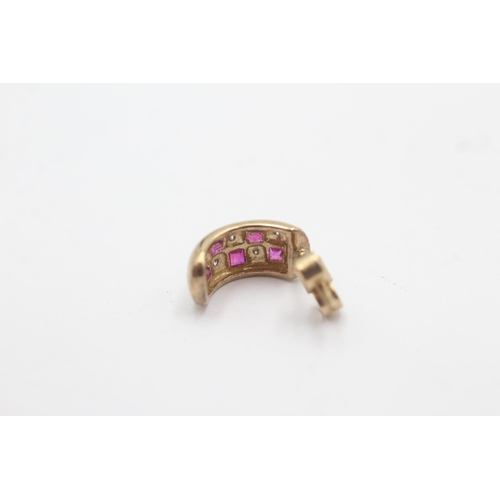 1132 - A pair of 9ct gold diamond and ruby paved curb stud earrings - approx. gross weight 2.4 grams