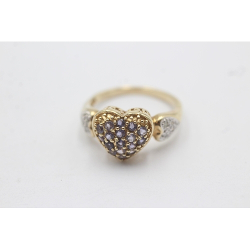 1136 - A 9ct gold iolite and diamond heart shaped cluster ring - approx. gross weight 3.1 grams