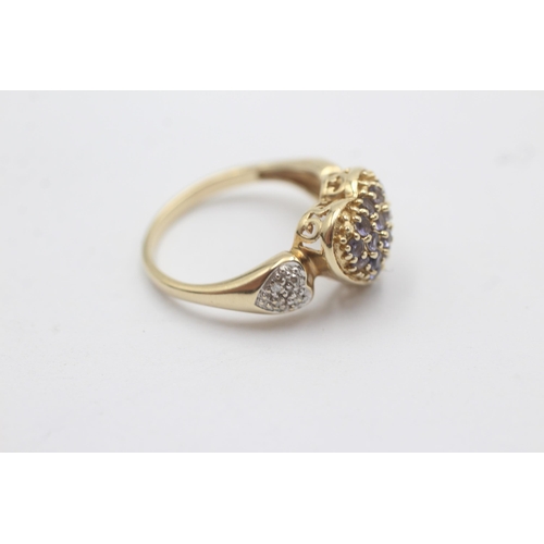 1136 - A 9ct gold iolite and diamond heart shaped cluster ring - approx. gross weight 3.1 grams