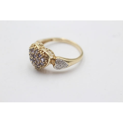 1136 - A 9ct gold iolite and diamond heart shaped cluster ring - approx. gross weight 3.1 grams