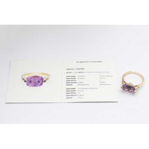 1137 - A 9ct gold diamond and yellow sapphire accented amethyst cocktail ring, size N½ - approx. gross weig... 