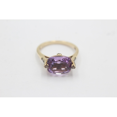 1137 - A 9ct gold diamond and yellow sapphire accented amethyst cocktail ring, size N½ - approx. gross weig... 