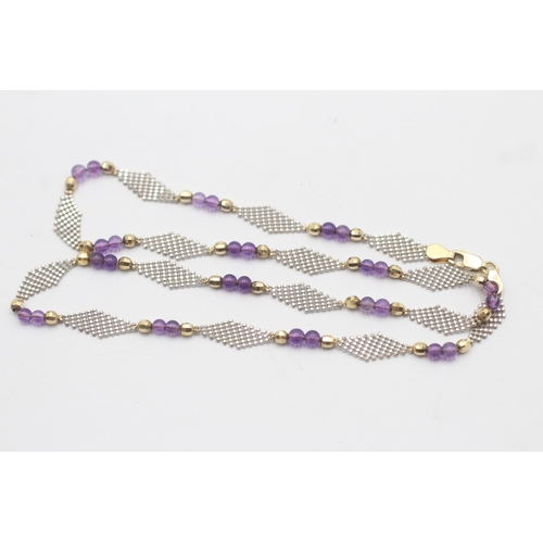 1139 - A 9ct two tone gold amethyst set beaded necklace - approx. gross weight 7.5 grams