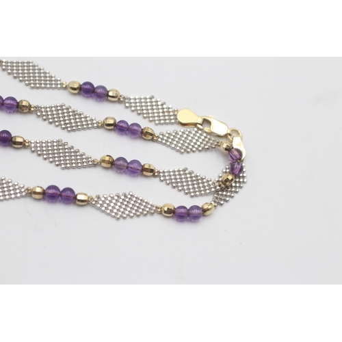 1139 - A 9ct two tone gold amethyst set beaded necklace - approx. gross weight 7.5 grams