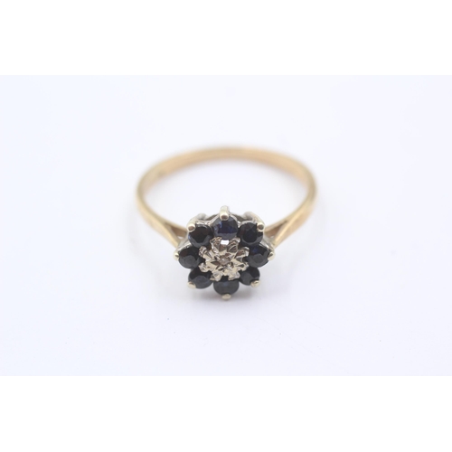 1141 - A 9ct gold diamond and sapphire flower cluster ring, size P½ - approx. gross weight 2.3 grams