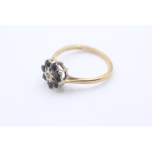 1141 - A 9ct gold diamond and sapphire flower cluster ring, size P½ - approx. gross weight 2.3 grams