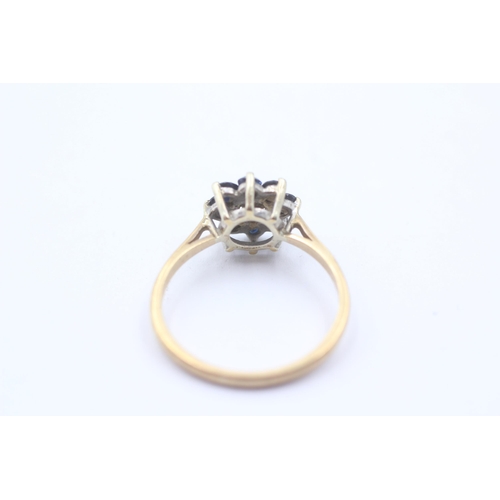 1141 - A 9ct gold diamond and sapphire flower cluster ring, size P½ - approx. gross weight 2.3 grams