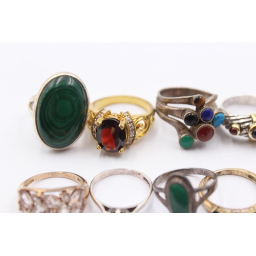 1154 - Twelve .925 silver gemstone set rings