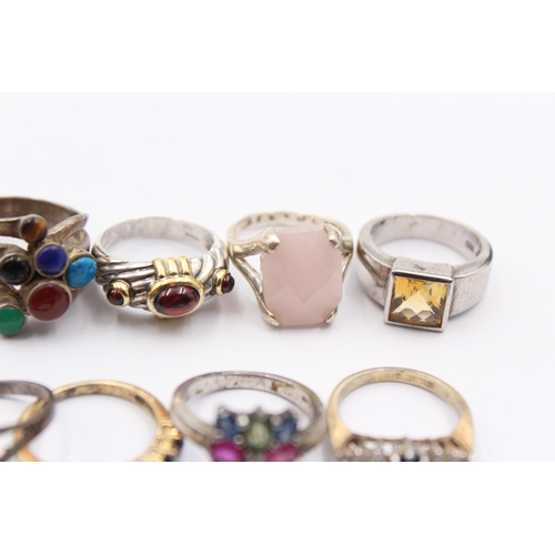 1154 - Twelve .925 silver gemstone set rings