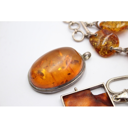 1166 - Three pieces of .925 silver amber set jewellery