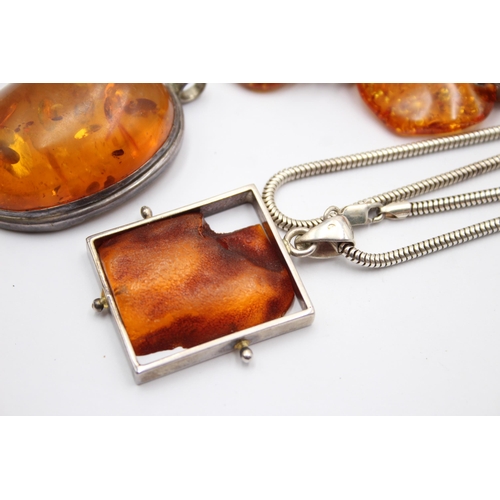 1166 - Three pieces of .925 silver amber set jewellery