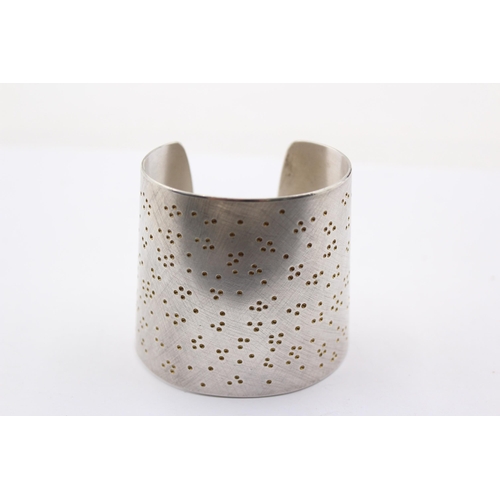 1170 - A Modernist style .925 silver textured statement cuff bangle