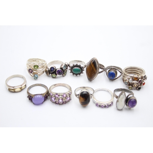 1172 - Twelve .925 silver gemstone set rings