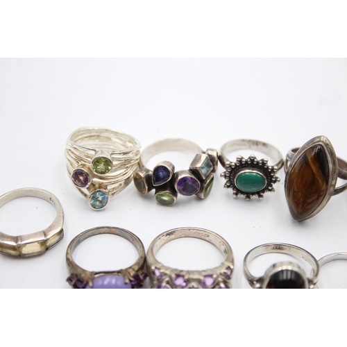 1172 - Twelve .925 silver gemstone set rings