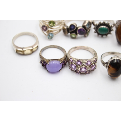 1172 - Twelve .925 silver gemstone set rings