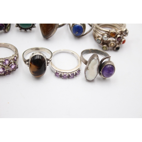 1172 - Twelve .925 silver gemstone set rings