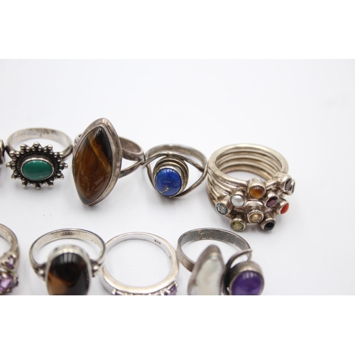 1172 - Twelve .925 silver gemstone set rings