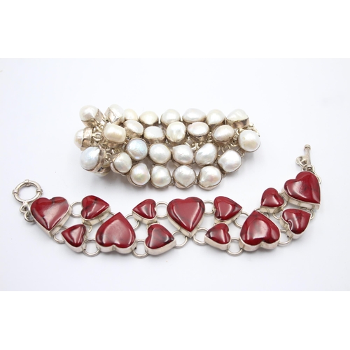 1178 - Two .925 silver gemstone statement bracelets