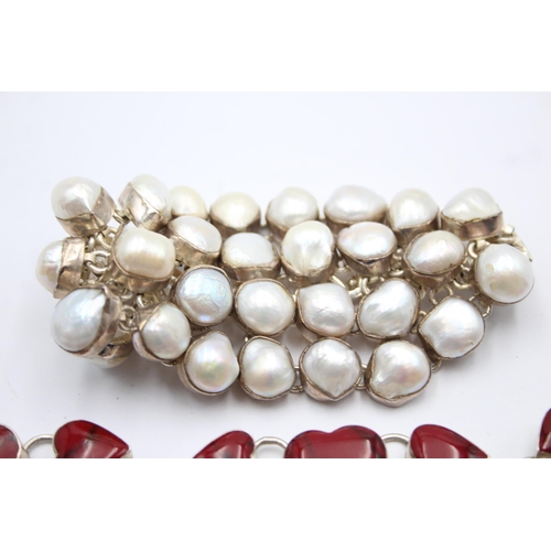 1178 - Two .925 silver gemstone statement bracelets