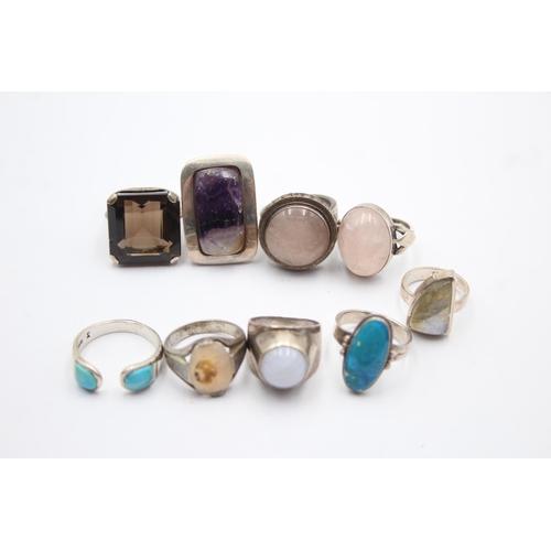 1180 - Nine .925 silver gemstone set rings