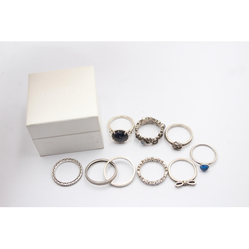 1184 - Eight Pandora .925 silver rings