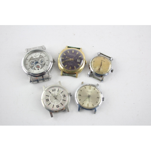 1299 - Five vintage mechanical and automatic men's wristwatch heads to include Rodania, Sekonda etc.