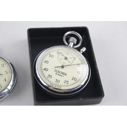 1303 - Four vintage hand-wind pocket watches to include Smiths, Ingersoll etc.