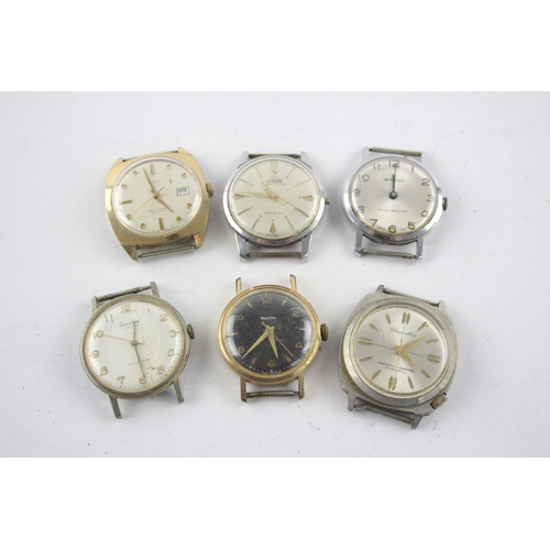 1307 - Six vintage mechanical men's wristwatch heads to include Westclox, Lucerne etc.