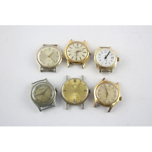 1308 - Six vintage mechanical men's wristwatch heads to include MuDu, Ingersoll etc.