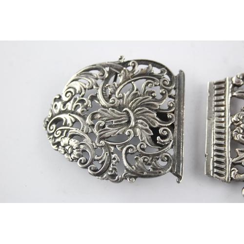 1363 - Two hallmarked sterling silver lady's part belt buckles - approx. gross weight 70 grams