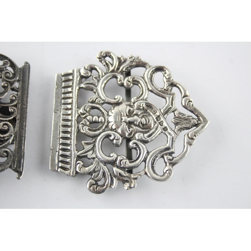 1363 - Two hallmarked sterling silver lady's part belt buckles - approx. gross weight 70 grams