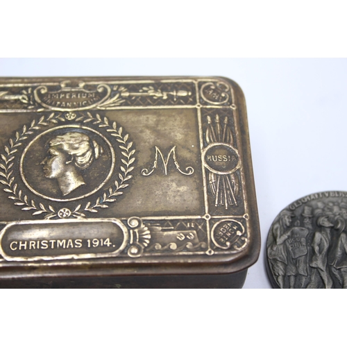 1378 - A WWI 1914 Princess Mary brass Christmas tin with RMS Lusitania medal