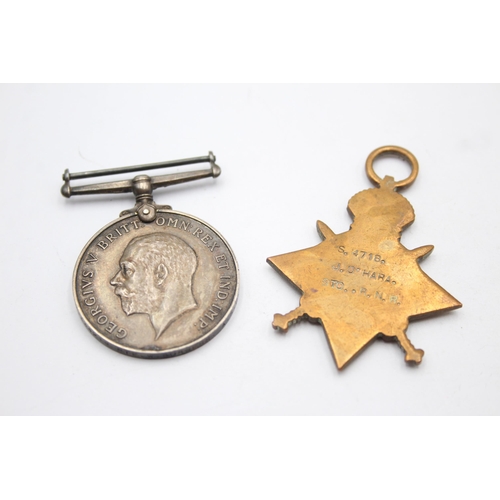 1390 - Two WWI medals, one 1914-15 Star presented to S.4718 J. O'Hara Sto. R.N.R and one War presented to M... 