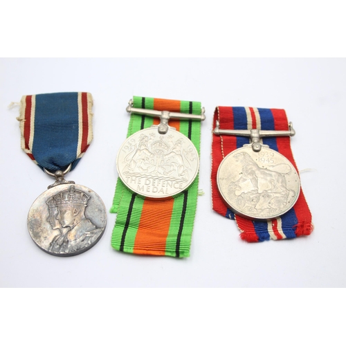 1392 - Three medals, one WWII War, one WWII Defence and one George VI 1937 Coronation