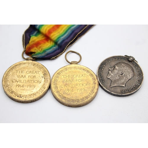 1399 - Three WWI medals, War presented to 2260 Pte. H. Savron Hereford Regt, Victory presented to 3307 Tpr.... 