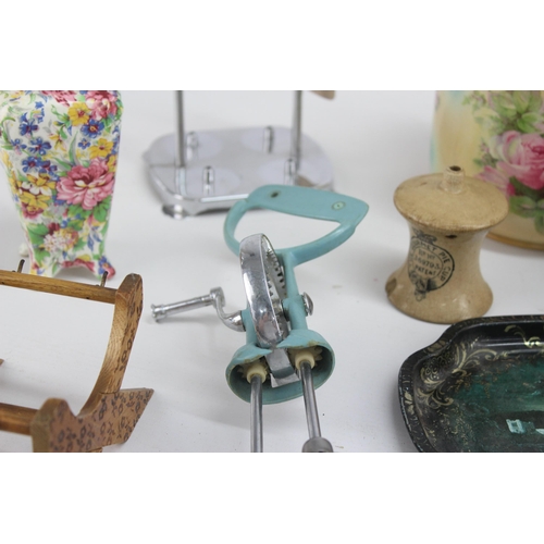 667 - A collection of vintage kitchenalia to include ceramic tableware, wicker etc.