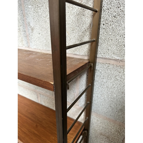 27 - A 1960s teak and brown metal five tier shelving unit - approx. 162cm high x 94cm wide x 20cm deep