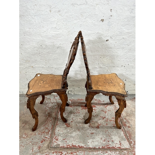 39 - Two 19th century Black Forest carved and inlaid walnut hall chairs, circa 1880 - approx. 92cm high x... 