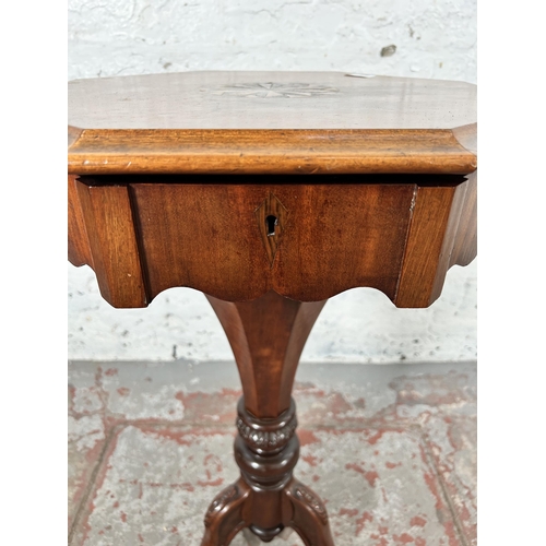 6 - A Victorian inlaid walnut octagonal sewing table with fitted interior and tripod pedestal support - ... 