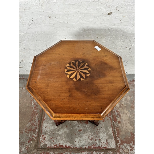 6 - A Victorian inlaid walnut octagonal sewing table with fitted interior and tripod pedestal support - ... 