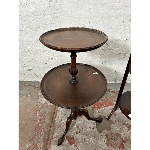 9 - Two pieces of Edwardian mahogany furniture, one circular two tier tripod pedestal side table and one... 