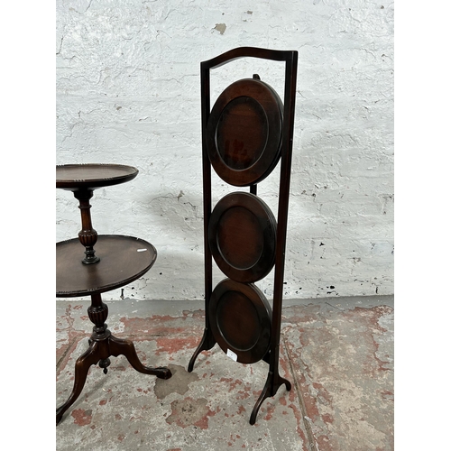 9 - Two pieces of Edwardian mahogany furniture, one circular two tier tripod pedestal side table and one... 