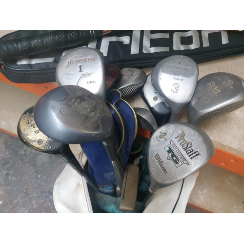 705 - Two golf bags, one McGregor CG1800 and one Affinity containing Donnay, Fazor, Wilson, Howson, Lynx e... 