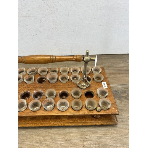 672 - An early/mid 20th century Townshends Ltd. Birmingham oak communion tray with glasses - approx. 19cm ... 