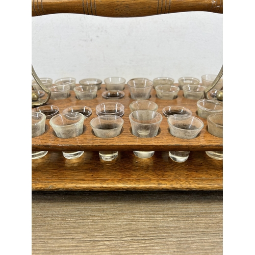 672 - An early/mid 20th century Townshends Ltd. Birmingham oak communion tray with glasses - approx. 19cm ... 