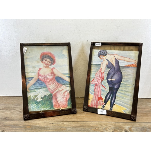 695 - Two vintage copper framed seaside prints - approx. 31cm high x 21cm wide