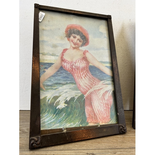 695 - Two vintage copper framed seaside prints - approx. 31cm high x 21cm wide