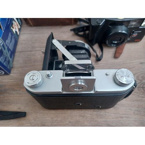 796 - Six items to include cased Ensign Selfix 8-20 folding camera for 120 film, boxed and cased Sony Cybe... 